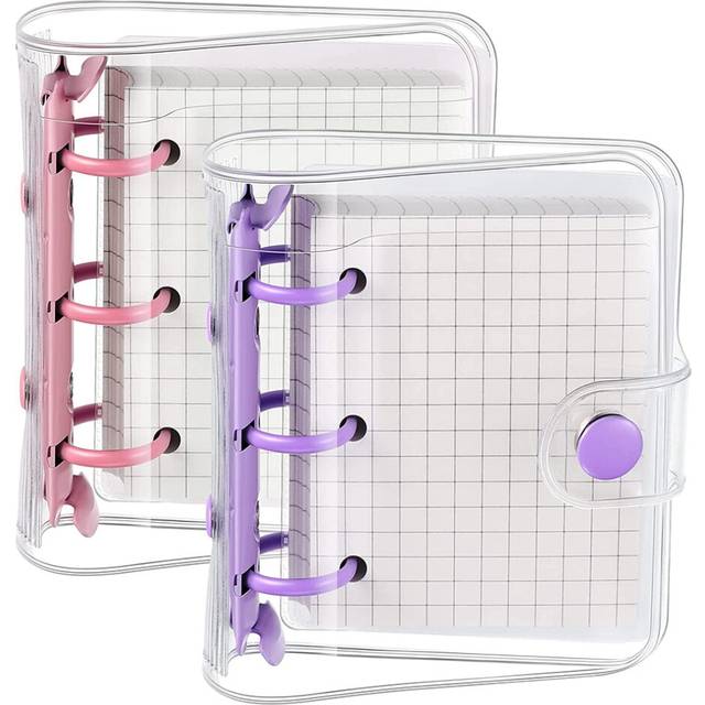 2 Sets Mini Transparent 3 Ring Binder Covers with Inner Paper Mini Binder Pockets Clear Soft PVC Notebook