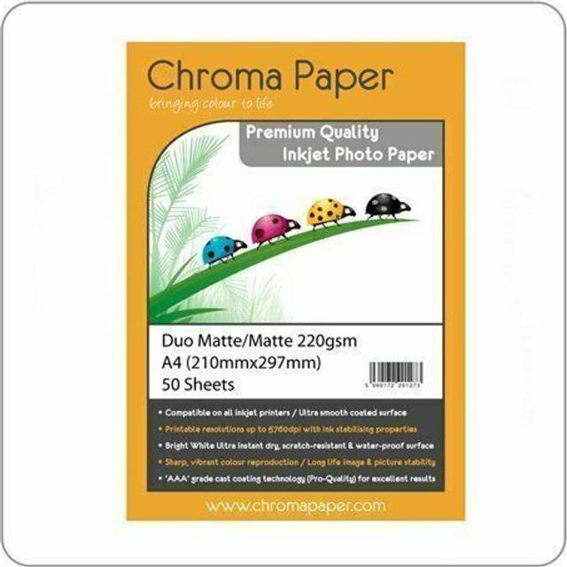 Chroma paper - a4 double sided matte/matte pro inkjet photo paper 220gsm 50 pack