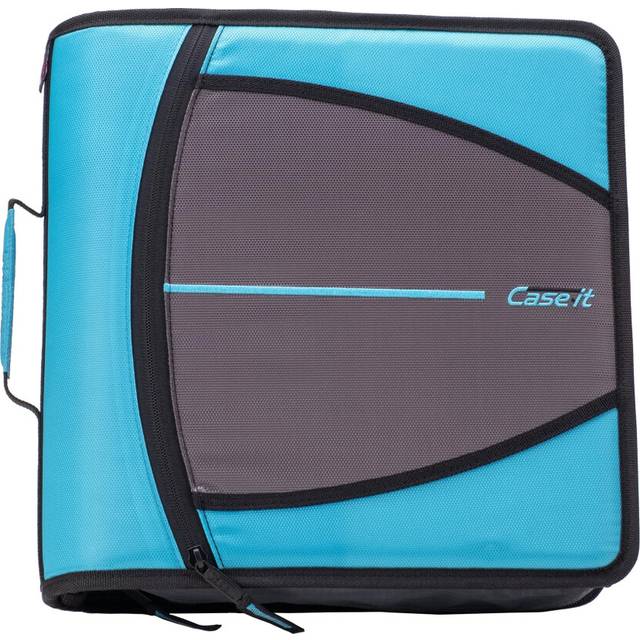"Case-it Mighty Zip Tab Zipper Binder  3"""" O-Ring with 5-Color tabbes  Expanding File Folder and Shoulder Strap and Handle  D-146-TEAL"