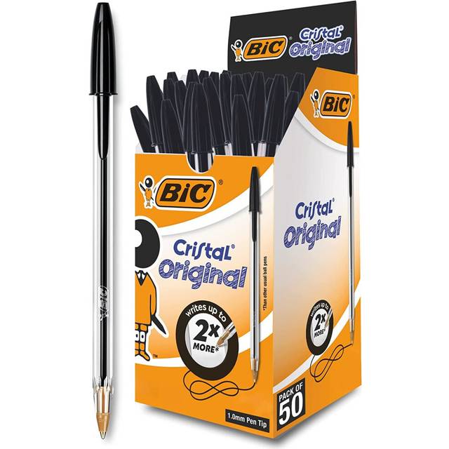 BIC Cristal Original Smudge Free Ballpoint Pens, Ideal for School, Black, Medium Point (1.0mm), Pack of 50
