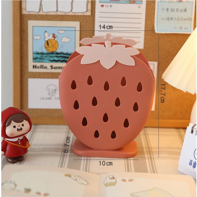 (RD) Cute Strawberry Holder Rack Hollow Pencil Desk Organizer Makeup Holder