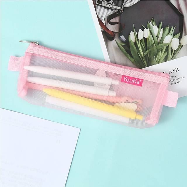 (S-pink) 1pcs A4/A5/A6 Mesh Zipper Pouch Document Bag Transparent Zip File Folders