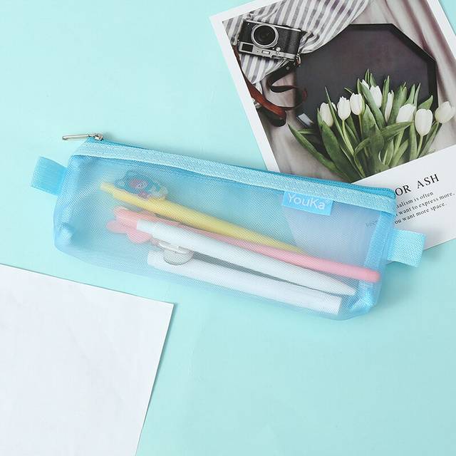 (S-blue) 1pcs A4/A5/A6 Mesh Zipper Pouch Document Bag Transparent Zip File Folders