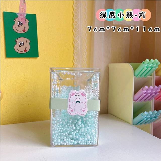 (green C) Creative Desktop Large Capacity Squar Shape Pencil Case Cute Foam Ball