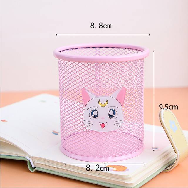 (B2) Cute Girl Heart Pink Metal Hollow Pen Holder Home Office Organizer Sundries