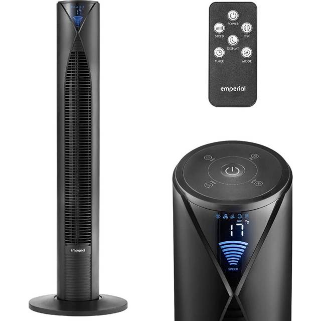 Emperial 31&#34; Tower Fan with Remote Control - Oscillating Bladeless Cooling Fan, Portable 10 Hour Timer, 3 Modes & 3 Speeds - Black (78cm H X 12cm W X 12cm D)