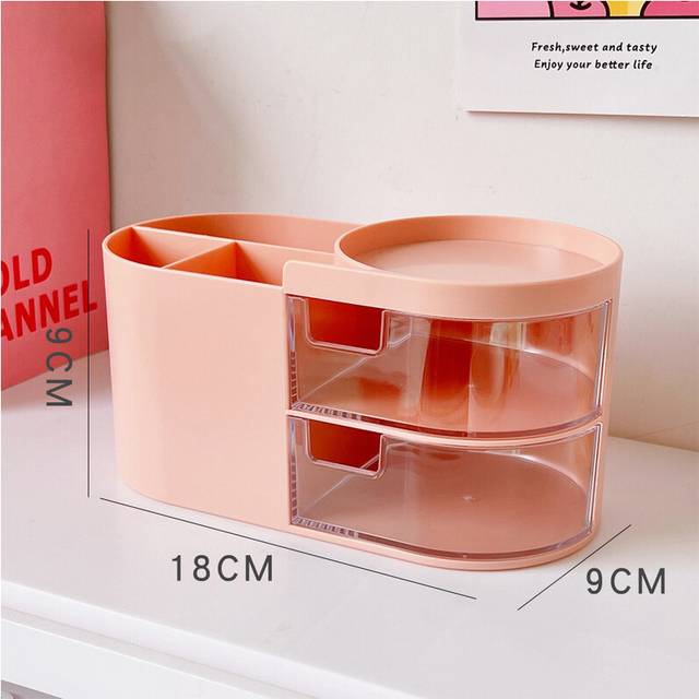 (Pink) Kawaii Drawer Style Pen Holder Household Office Desk Miscellaneous Storage