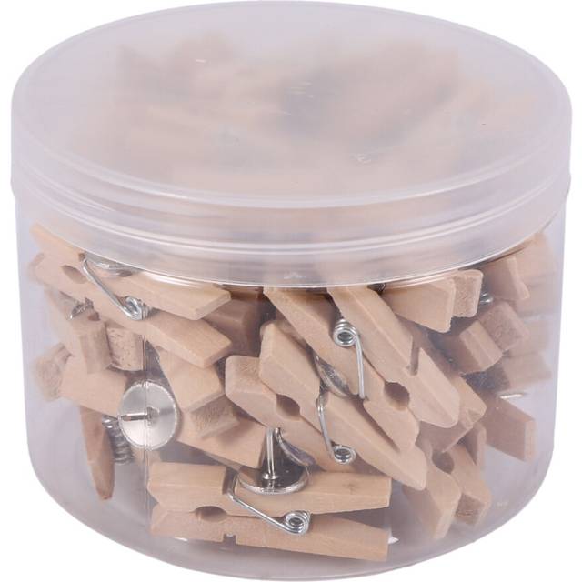 Push Pins With Wooden Clips 50Pcs Thumbtacks Pushpins Paper Clips Clothespins Natural Color for Cork Board and Photo Wall Offices Home Schools Use