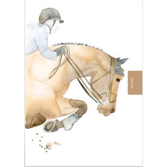 Deckled Edge Jumping Horse Notebook (A6) - White/brown/grey