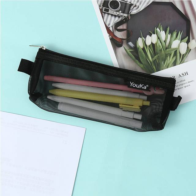 (S-black) 1pcs A4/A5/A6 Mesh Zipper Pouch Document Bag Transparent Zip File Folders
