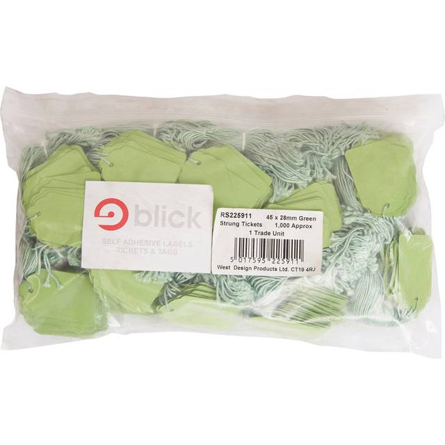 Blick Tags Strung, 45mm x 28mm, Rectangular, Green, 1000 Labels, Green