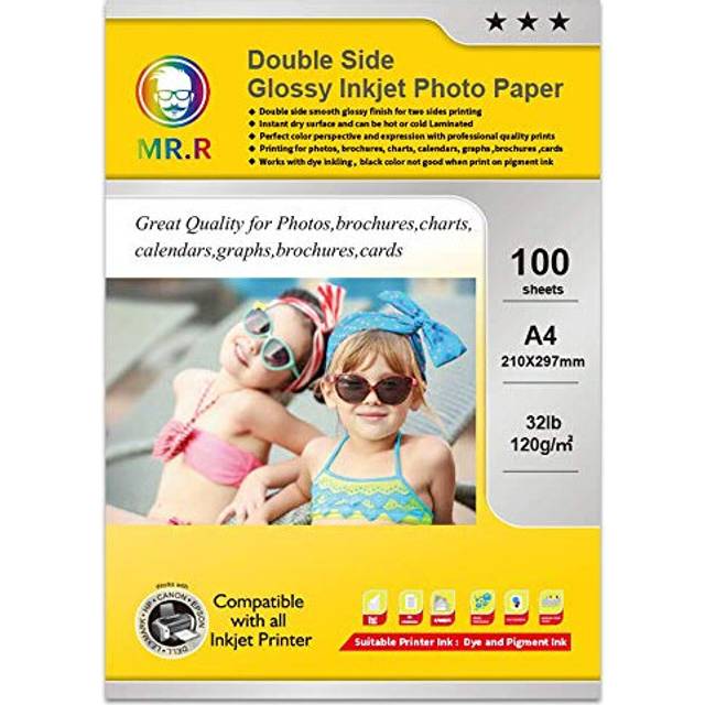 Double Sided Glossy Inkjet Photo Paper 120gsm A4 210 x 297mm Pack of 100 Sheets for Inkjet Printers