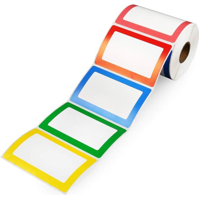 "Name Tag Stickers, 300Pc Plain Labels , 1 Roll, 5 Colors, 3.5"" X 2.25"" , Adhesive Tags With Perforated Line For School Office Home"