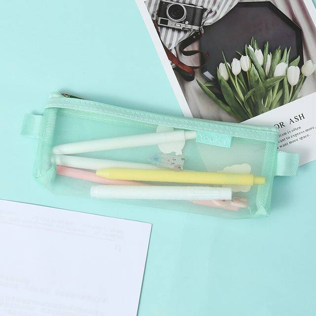 (S-green) 1pcs A4/A5/A6 Mesh Zipper Pouch Document Bag Transparent Zip File Folders