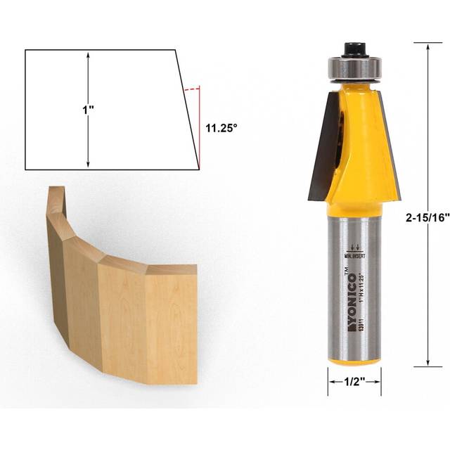 Yonico Chamfer Router Bits Bevel Edge Forming 11.25 Degree 1/2-Inch Shank 13911