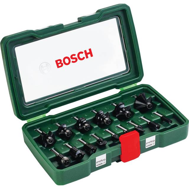 "Bosch 15-Piece Hard Metal Router Bit Set (for Wood, Shank ? 1/4"", Accessory Routers)"