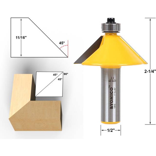 Yonico Chamfer Router Bits Bevel Edge Forming 45 Degree 1/2-Inch Shank 13915