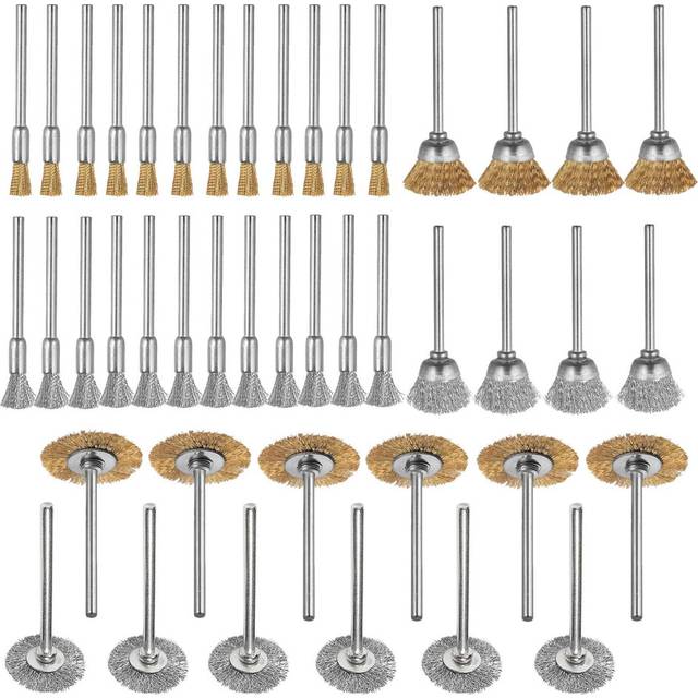 44 Pieces Mini Wire Brush Wheel Cup Brass Steel Wire Brush Set 1/8inch (3mm) For Power Rotary Tools Polishing Buffing Tools