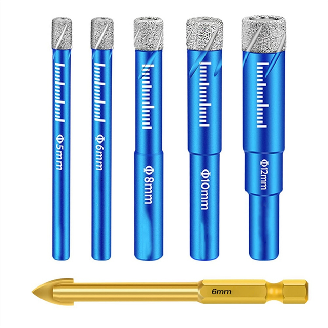 moresk-5PCS Dry Diamond Core Drill Bits Set for Porcelain Tile, Ceramic Drill Bits for Glass Hard Materials, Ceramic