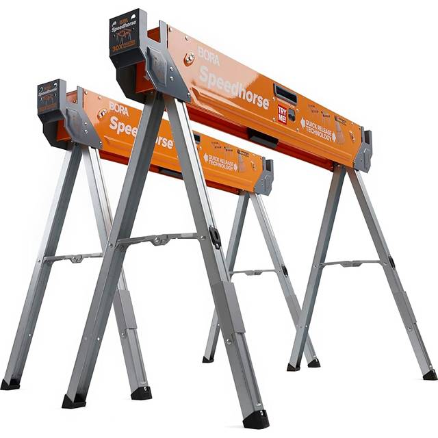 PORTAMATE Speedhorse Twin Pack, 30x Faster Instant Set Up, Non Sequential Leg Folding, 1633kg Capacity Per Pair, Metal Top for 2x4, Heavy Duty Pro