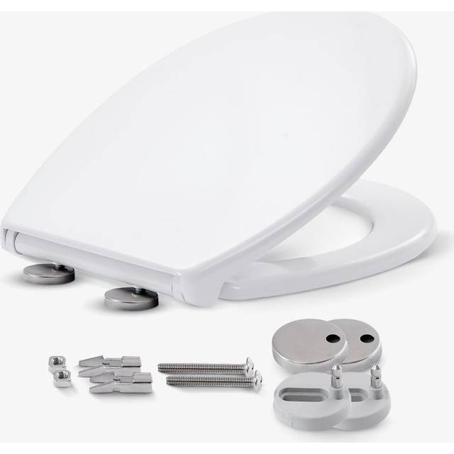 AREBOS toilet seat with soft-close mechanism | toilet seat oval universal | (max. load 150 kg) | Toilet seat with toilet lid | easy installation