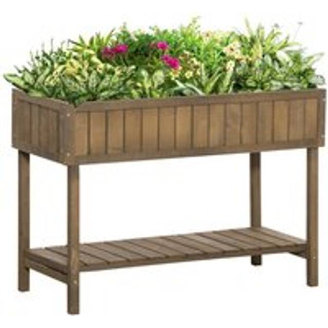 Outsunny Wooden Herb Planter Raised Bed Container Garden Plant Stand Bed 8 Boxes 110L X 46W X 76H cm Brown