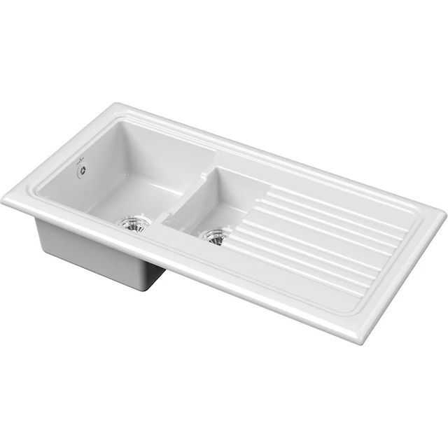 Reginox traditional kitchen sink ceramic 1.5 bowl white reversible waste rl301cw