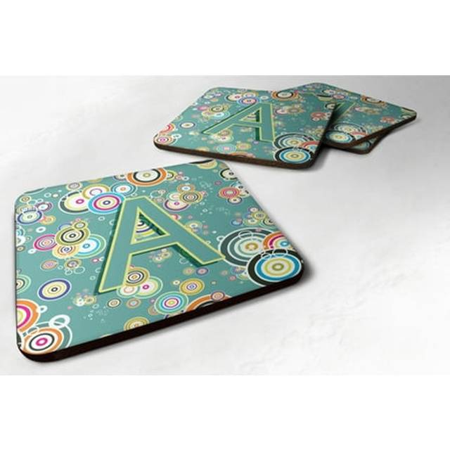 """""Caroline's Treasures CJ2015-AFC Letter A Circle Teal Initial Alphabet Foam Coasters (Set of 4)  3.5""""""""  Multicolor"""""