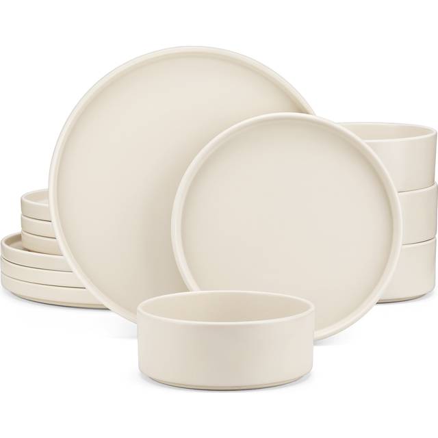 Vancasso Stoneware Dinnerware - Set of 12 - Cream White (12)