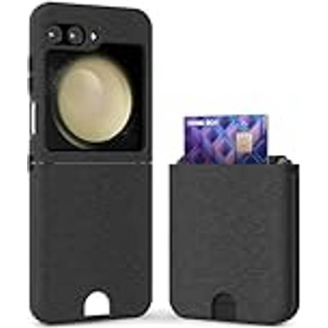 Korthållare Fodral för Samsung Galaxy Z Flip 5 5G Hard PC Baksida Reptåligt fodral Plånboksfodral, Svart, för Samsung Galaxy Z Flip 5 5G
