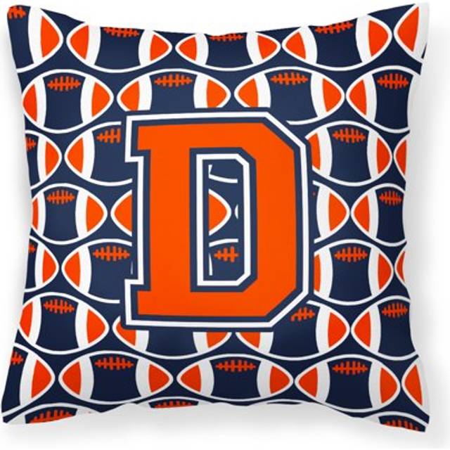 Caroline's Treasures CJ1066-DPW1414 Letter D Football Orange  Blue and white Fabric Decorative Pillow  14 H x 14 W  Multicolor