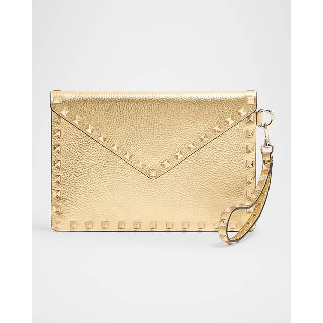 Valentino Garavani Gold Rockstud Laminated Grainy Calfskin Pouch - I8M OLD GOLD - UNI