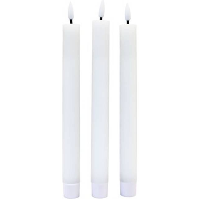 3-pack vita LED-stearinljus, flammeffekt - Ø2,2cm, Höjd: 24,5cm, stavljus, inkl. fjärrkontroll, timer, batteri