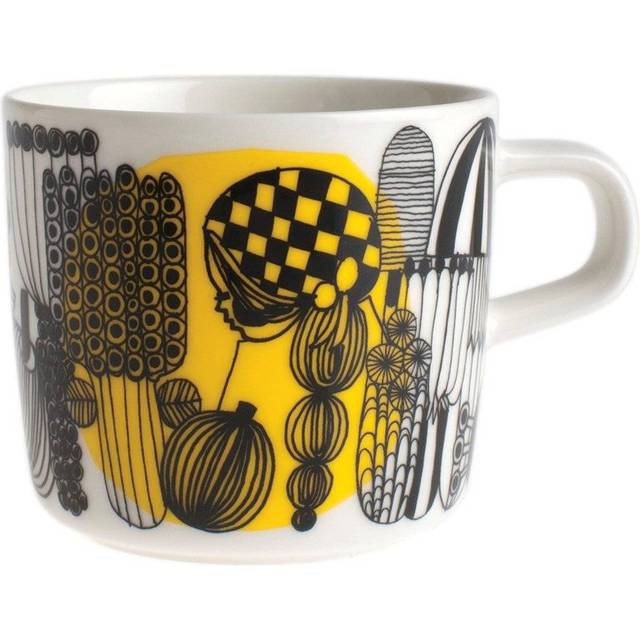 Marimekko Siirtolapuutarha kaffekopp 20 cl vit-svart-gul - Gul