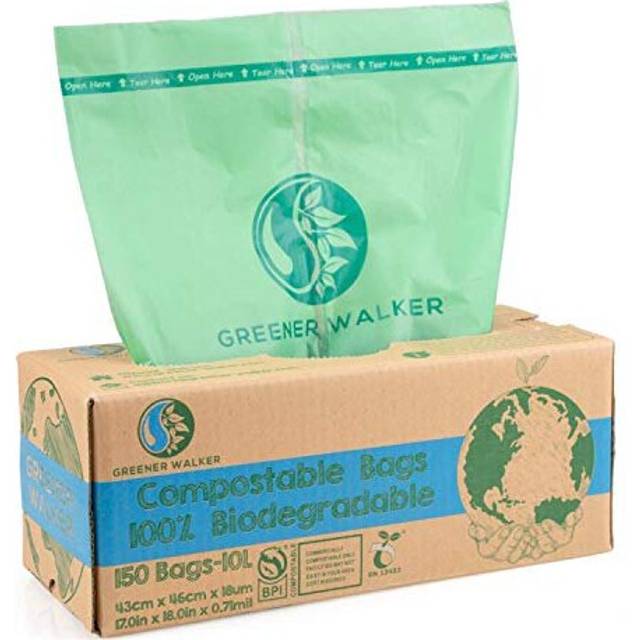 Greener Walker 10L-150Bags 100% Compostable Biodegradable Bin Liners 6L/10L/30L Food Waste Bags with EN13432 Certificate Caddy Kitchen Bin Liners