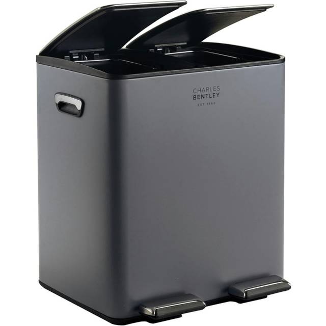 Charles Bentley 40L Double Compartment Grey Kitchen Bin, Grey