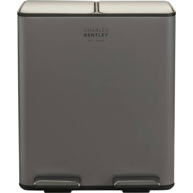 Charles Bentley 2 Compartment Grey Kitchen Pedal Bin 30L - 41.4 x 37.3 x 47.5cm