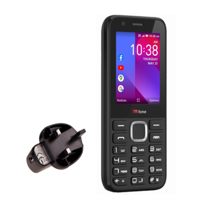 Simple black mobile phone, easy to use, mains & vodafone sim included