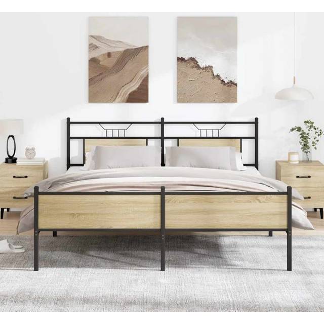 vidaXL Metal Bed Frame without Mattress Sonoma Oak 180x200 cm Super King - Brown