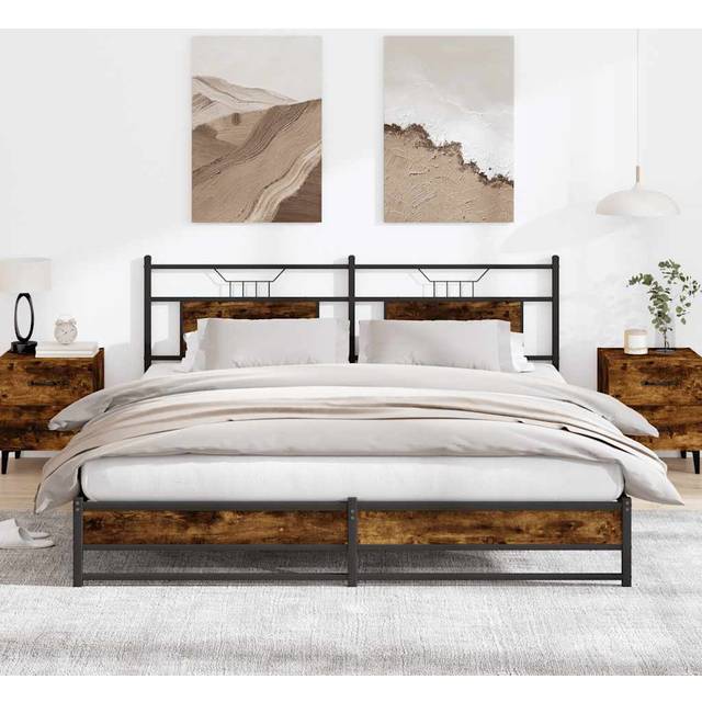 vidaXL Metal Bed Frame without Mattress Smoked Oak 180x200 cm Super King - Brown
