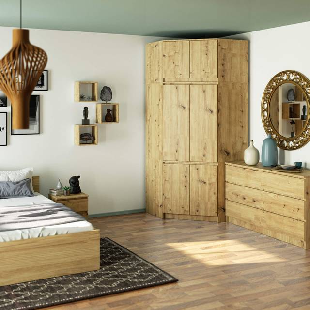 Silenus 6 Door Manufactured Wood Wardrobe - Natural (235cm H X 100cm W X 50cm D)