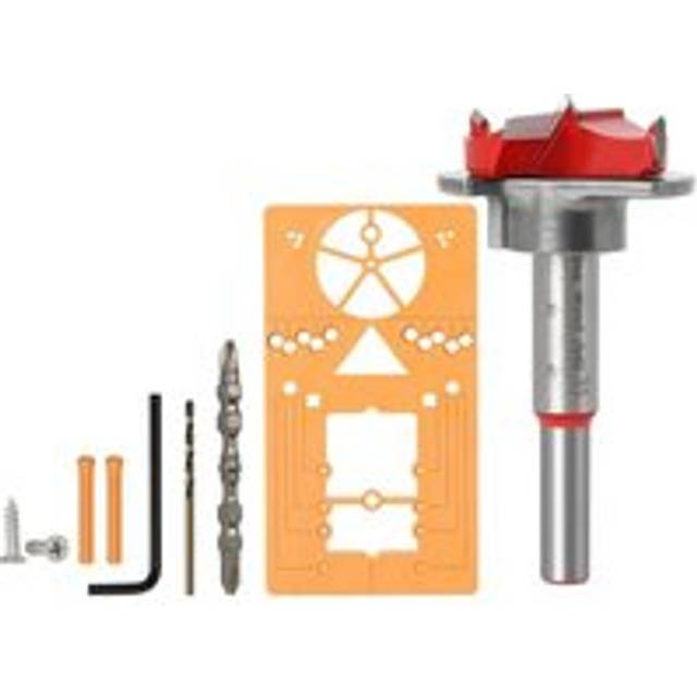 Tlily - Drilling Guide Locator Kit 35mm Adjustable Hinge Hole Jig Drill Bits Woodworking Door Opener