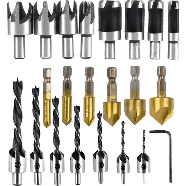 22-Pack Woodworking Chamfer Drilling Tools Drill Bits Set Wood Plug