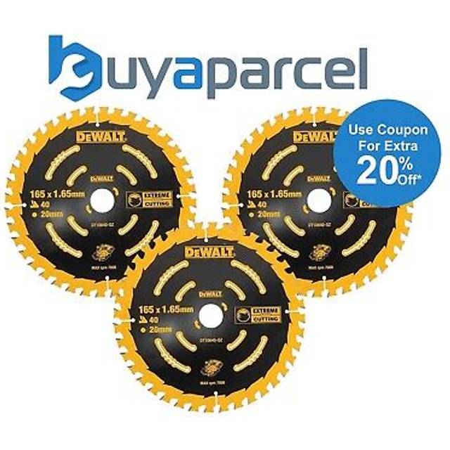 DT10640 3 x Circular Saw Blade 165 x 20 x 40T Extreme Framing DCS391 - Dewalt