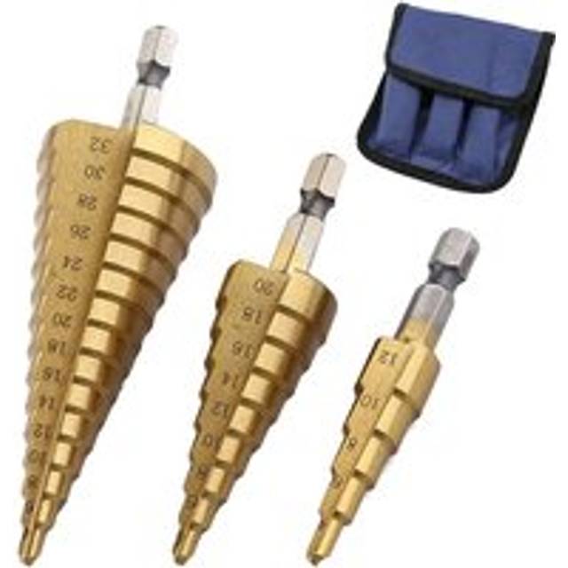 HSS Step Drill Bit Set of 3, 4-12mm 4-20mm 4-32mm Cone Titanium Wood Metal Hole Cutter Hex Shank Drive Quick Change Tool