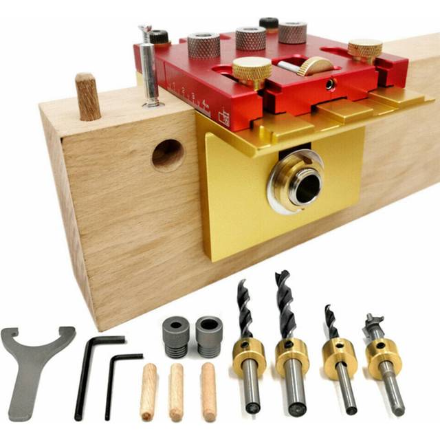 3 In 1 Woodworking Dowelling Jig Adjustable Pocket Hole Jig Kit Wood Drilling Guide Tenon Puncher Locator