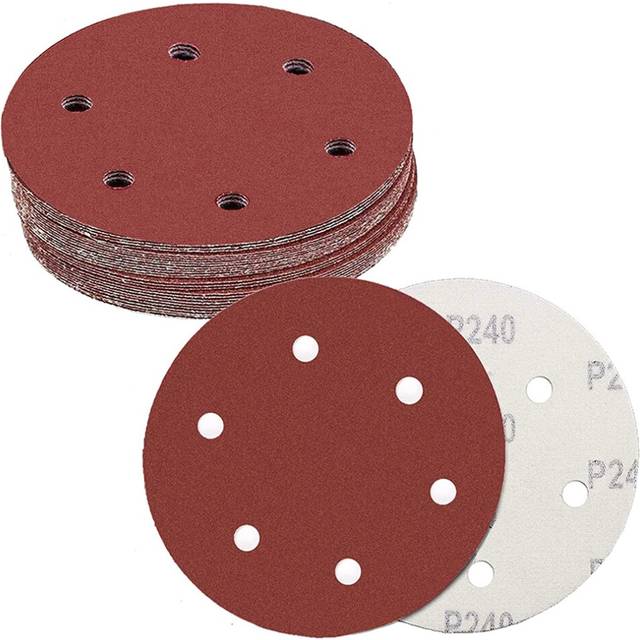 30Pcs Drywall Sander Sanding Discs, 9Inch 6Hole Hook and Loop Abrasive Sandpaper, 5Pcs Each 80/100/120/150/180/240 Grits