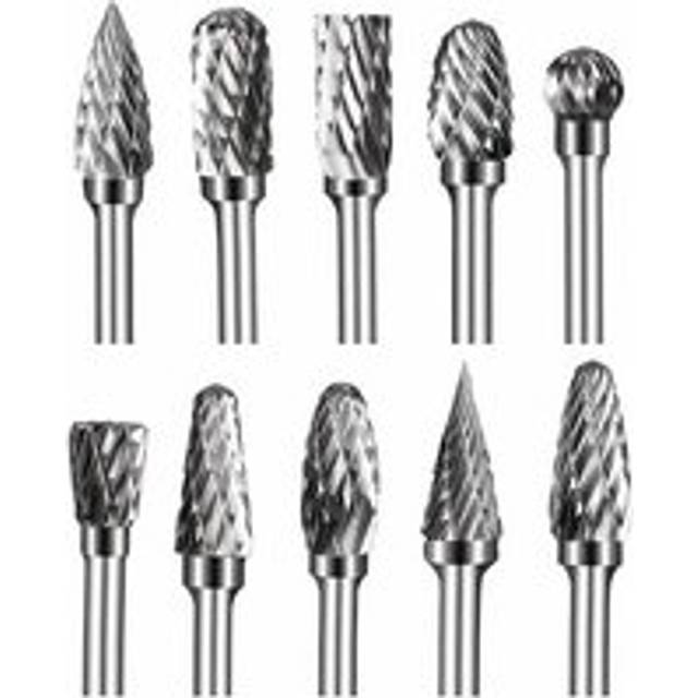 Aiperq - 10Pcs Double Cut Tungsten Carbide Shank Burrs 1/8" Rotary Burr Kit 6mm Sharpening Head