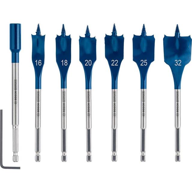 Bosch 7x EXPERT Self Cut Speed Spade Drill Bit Set (for Softwood, Particleboard, Ã 16-32 mm, Professional Accessory Rotary Drill/Drivers)