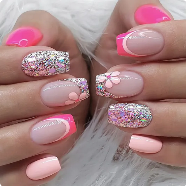 24xlong False Nails French Manicure Fake Press On Full Cover Nails glue sticker
